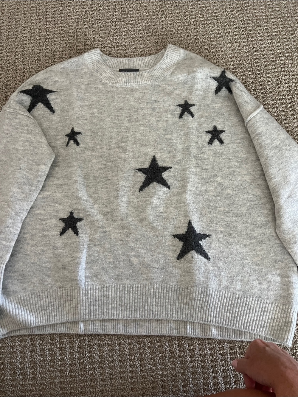 Vince Camuto Gray Crewneck Sweater with Dark grey Star Pattern - Picture 2 of 5